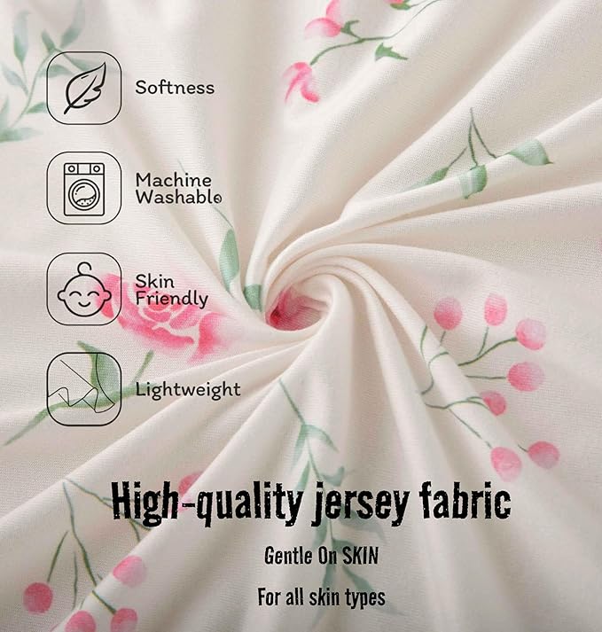 SDY Jersey Bassinet Sheets for Baby Boys and Girls,32 "x 16 "x 4", 2 Pack,Neutral Flower Standard Oval/Retangle Fitted Bassinet Sheets for Toddler,Super Soft Breathable