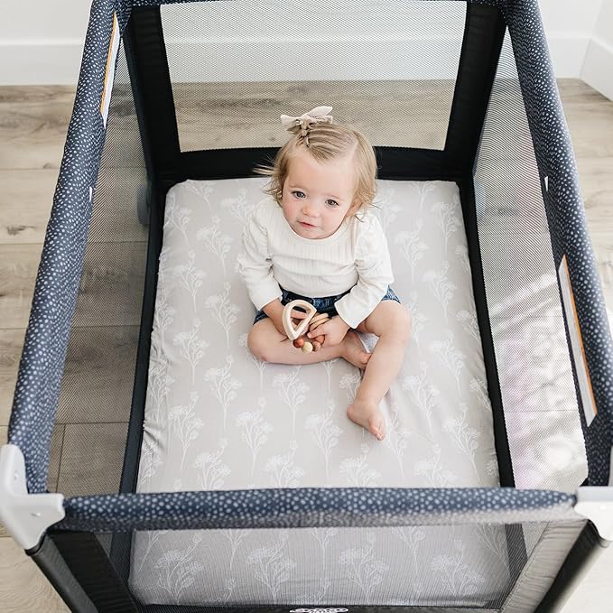 Pobibaby - 2 Pack Premium Pack N Play Sheets Fitted for Standard Pack and Plays and Mini Cribs - Ultra-Soft Jersey Knit, Stylish Floral Pattern, Safe and Snug for Baby (Wildflower)