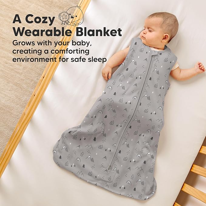 2-Pack Baby Sleep Sacks, Zipper Wearable Blanket - 0.5TOG Organic Cotton, Lightweight, Soft Cozy Toddler Sleeping Sack 6-12 months, Easy to Wear Large Newborn Transition Swaddles Sleepsacks (Woodland)