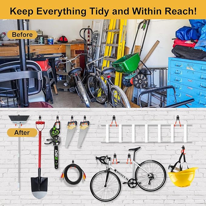 Garage Hook Heavy Duty Wall Storage Hangers, 22 Pack Garage Storage Hooks Steel Tool Orange for Ladders, Ropes, Garden Tools