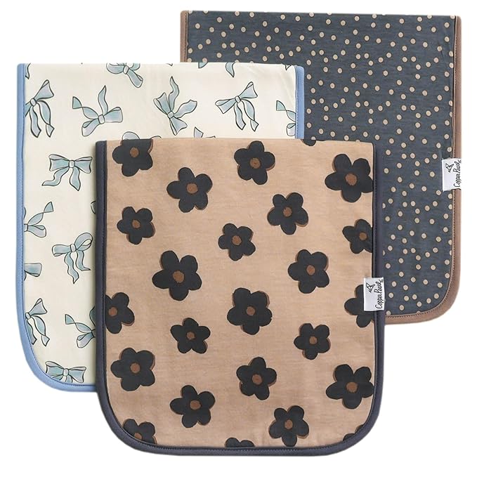 Copper Pearl Baby Burp Cloth Large 21''x10'' Size Premium Absorbent Triple Layer 3-Pack Gift Set Gemma in Tan