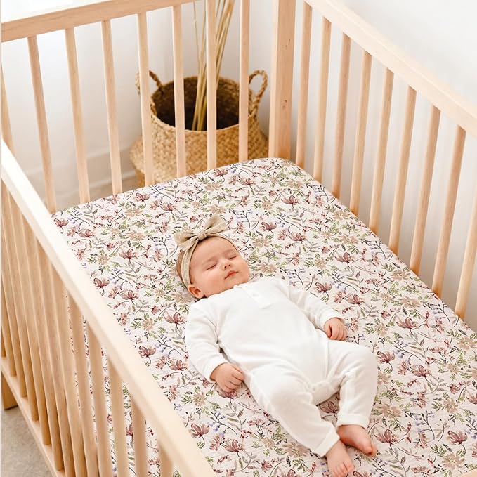 lulumoon Fitted Crib Sheets 2-Pack: Soft Muslin Cotton for Standard Crib - Boho Floral Print for Baby Girls Nursery Bedding & Gift