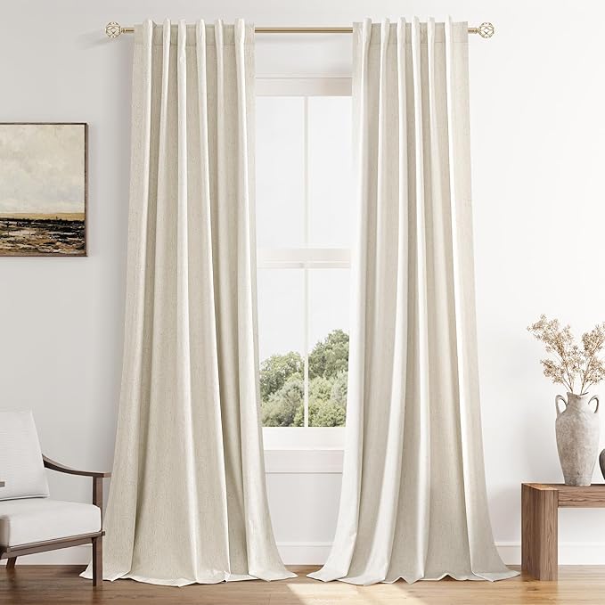 Guken 100% Blackout Linen Curtains 42 Inch Wide by 90 Inch for Living Room Bedroom Back Tab Thermal Insulated Black Out Drapes Room Darkening Window Curtains