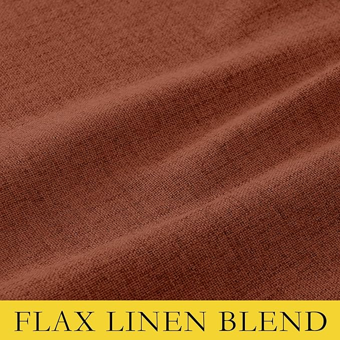 NICETOWN 100% Absolutely Blackout Linen Curtains with Thermal Insulated Grey Liner, 84 inches Long Drapes, 52" Wide, 2 Panels, Retro Burnt Orange Linen Curtains Vertical Drapes Privacy for Bedroom