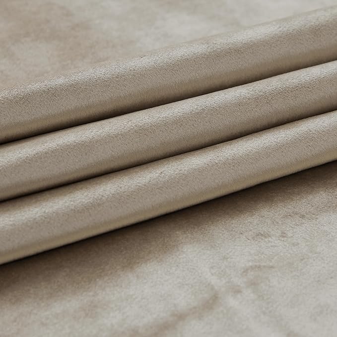 PRIMROSE Taupe Curtains 102 inch for Living Room,2 Panels Velvet Drapes Blackout Rod Pocket Back Tab Window Treatment Room Darkening Decorative Thick Curtains for Bedroom