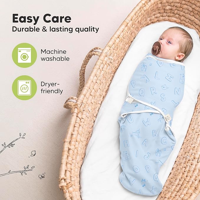 3-Pack Organic Baby Swaddle Sleep Sacks - Swaddles for Newborns, Infant 3-6 Months, Baby Girls, Boys, Soft & Snug Newborn Sleep Sack, Nursery Swaddling Blankets (ABC Land Cloud, Large)