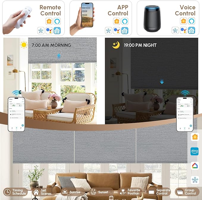 Kincmo No Drill Motorized Blinds with Remote, 100% Blackout Roller Shades for Windows, Custom Electric Blinds Compatible with Alexa, Apple Homekit, Google Home (100% Blackout Elegant Grey)