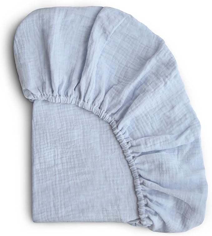 mushie Extra Soft Muslin Fitted Crib Sheet | 192 Thread Count | 28"x 52" (Baby Blue)