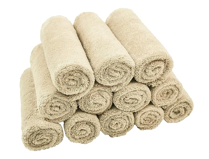 Kyapoo Baby Washcloths 12 Pack 12x12 Inches Microfiber Coral Fleece Extra Absorbent and Soft for Newborns, Infants and Toddlers-Brown