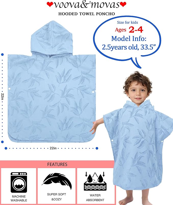 Toddler Towels with Hood, Oversized (2-4Years,22"X22") Made from 100% Soft Cotton,Absorbent Hooded Poncho Towel for Baby Boy,Perfect for Pool | Swimming | Bath | Beach,Jacquard Gray Orchid
