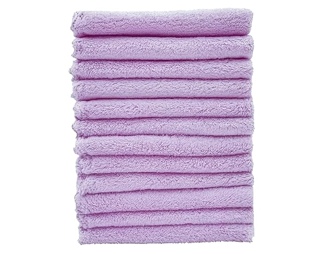 Kyapoo Baby Washcloths 12 Pack 12x12 Inches Microfiber Coral Fleece Extra Absorbent and Soft for Newborns, Infants and Toddlers-Purple
