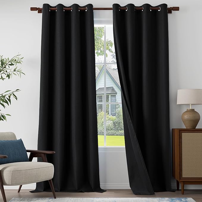 Extra Lenght 100% Blackout Curtains 120 Inch Length 2 Panels Set for Living Room, Bedroom, Light Weight Curtains with Grommets Top, Full Blackout Curtains Privacy Protection, Black, 52" W x 120" L