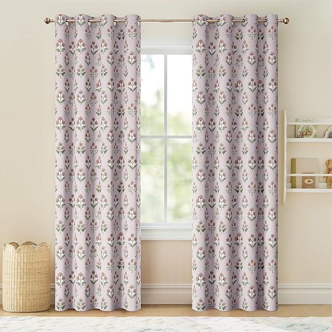 RYB HOME Pink 100% Blackout Floral Curtains 84 Inches Long 2 Panels for Bedroom, Grommet Vintage Flower Patterned Drapes Thermal Insulated Room Darkening for Dining Room Living Room, W52 x L84 inches