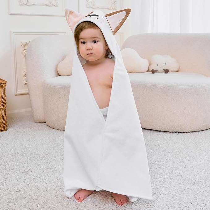 Mooreeke 2 Pack Toddler Towels - 100% Cotton Toddler Hooded Towels - Soft Baby Bath Towel with Hood for Newborn - Comfort Towel for Baby Girls and Boys - Animal Shaped (Puppy & Dinosaur)