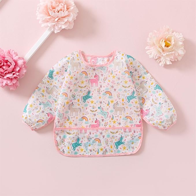 HaimoBurg 3 Pcs Waterproof Long Sleeves Baby Bibs Weaning Smock Bib 3-24 Months