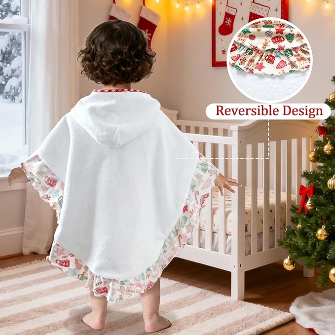 VOOVA & MOVAS Toddler Hooded Towel Poncho with Ruffle Trim | Soft 100% Cotton | Absorbent Thick Towel for Bath, Swim, Beach & Winter | Cozy, Gingersnap