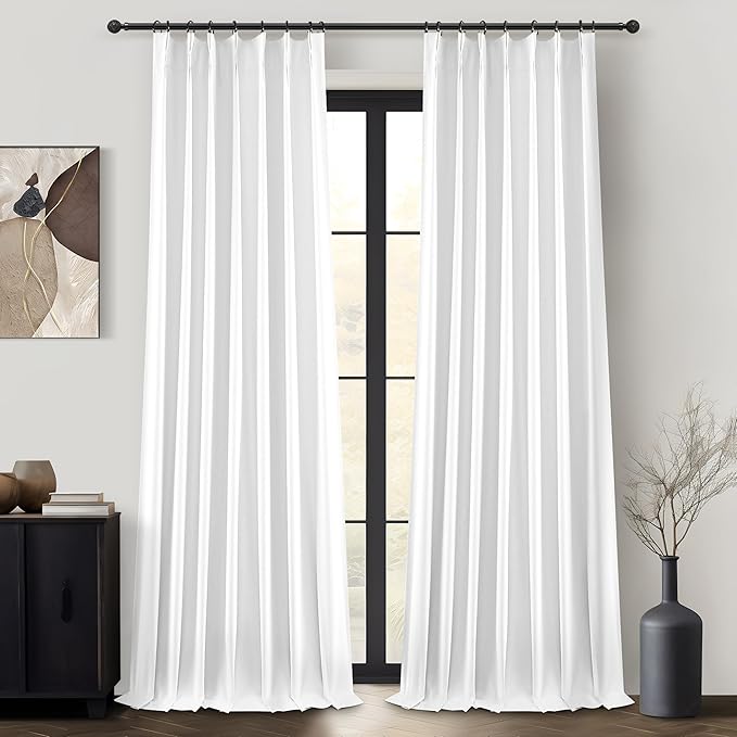 Bright White Curtains 108 Inches Long Pinch Pleated Linen Blackout Curtains for Living Room & Bedroom, Luxury Modern Floor to Ceiling Curtains Room Darkening Thermal Window Drapes Decor 9 FT