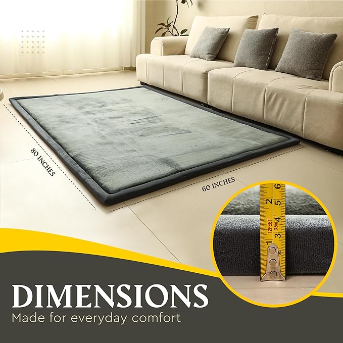 Grey Baby PlayMat Rug Extra Thick 3.5CM | Cloudsoft Coral Velvet Crawl Memory Foam Floor Mat | Anti-Spill | Anti-Slip | Toddlers Infants Kids Children | 60"x80" | Tummy Time | Padded Yoga Rug