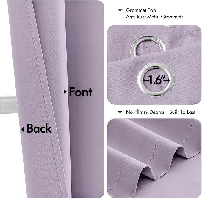 MIULEE Lilac Blackout Curtains for Bedroom Living Room 54 Inches Long 2 Panels, Thermal Insulated Room Darkening Drapes Solid Grommet Noise Reduction Light Blocking Window Treatments 40x54 Inch
