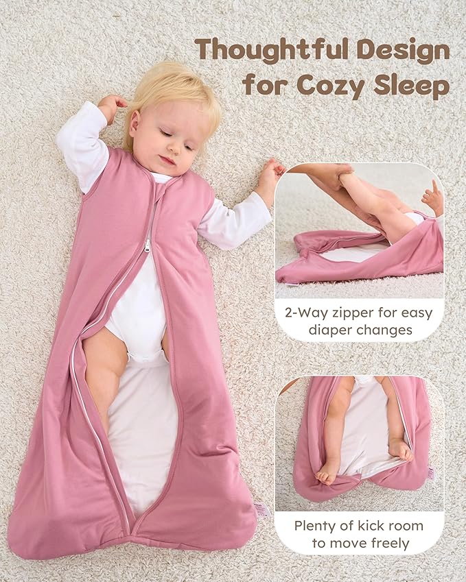 FIEMOL Rayon Made from Bamboo Baby Sleep Sack 6-12 Months, 1.0 Tog Baby Wearable Blanket, Soft Sleeping Bag for Newborn Infant Babies with 2-Way Zipper 2 Pack (Medium) Pink Rainbow