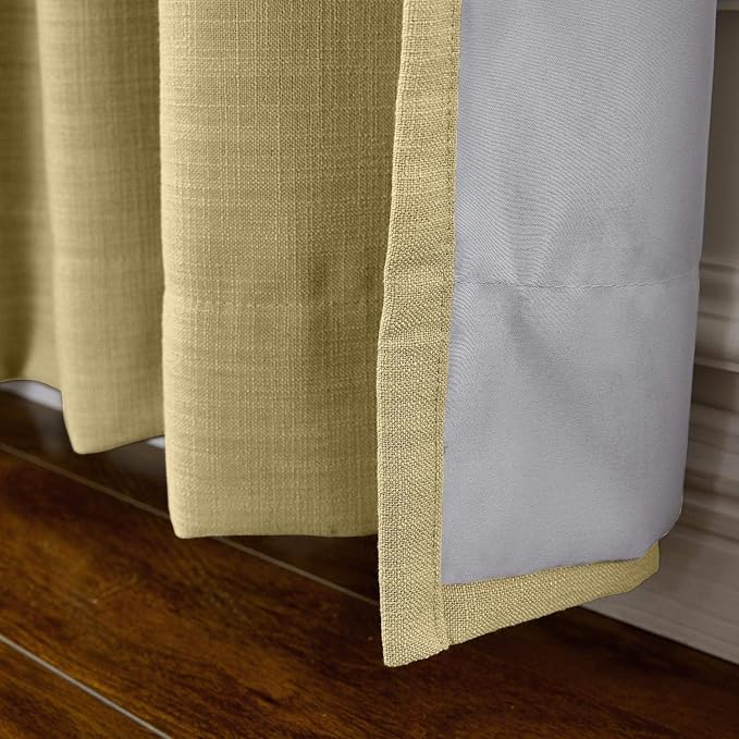 ChadMade 120W x 102L Inch Khaki Yellow Linen Polyester Curtain Drapes with Blackout Lining, Room Darkening Antique Bronze Grommet Curtain for Sliding Glass Door Patio Door Living Room (1 Panel)