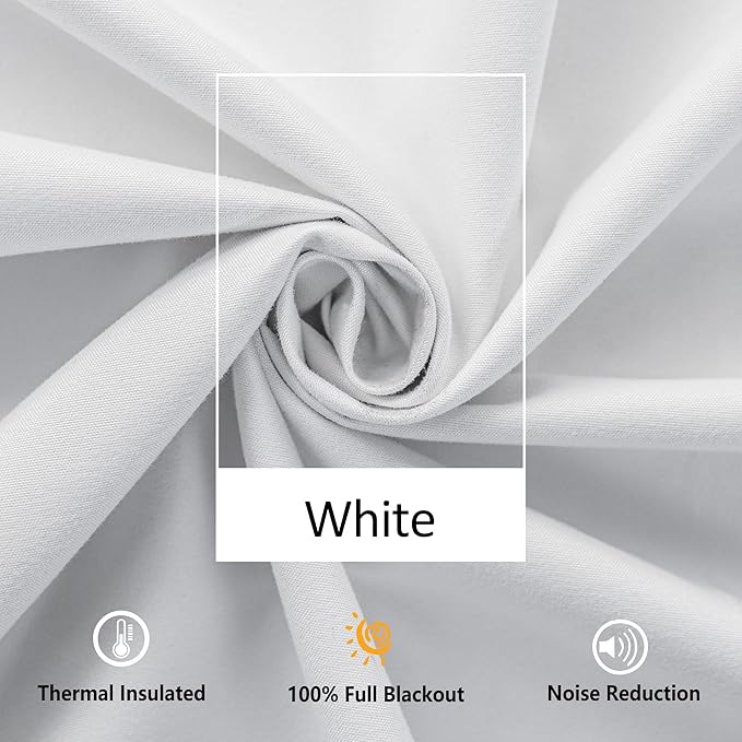 Treatmentex White Blackout Curtains for Living Room 95 inch Energy Saving Window Curtains Pom Pom Thermal Curtains Triple Weave Nursery Girl's Room Curtains 52" W Rod Pocket 1 Pair