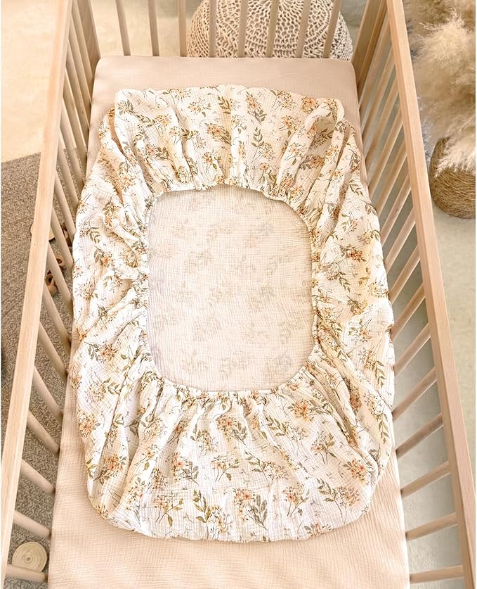 lulumoon Baby Muslin Crib Sheets: Soft & Breathable Fitted Crib Sheets for Boys and Girls - Solid Color Sheets for Standard Crib 2Pack