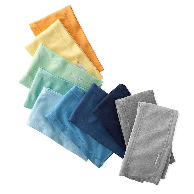 Butterblu Bailey 10-Pack Burp Cloths 100% Organic Cotton Knit for Newborn & Baby Boys & Girls, Sunny Blue Rainbow, One Size