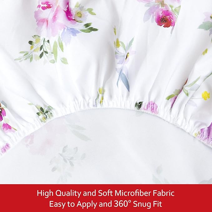 Pack and Play Sheets Girl Red Floral, Compatible with Graco Pack and Play