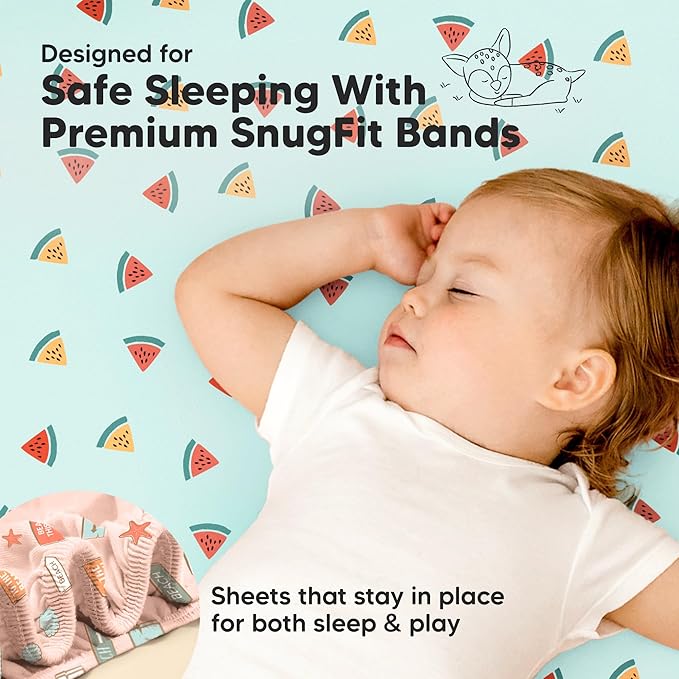 Pack and Play Sheets Fitted - 2-Pack Mini Crib Sheets for Pack N Play Mattress 38x26, Soft & Cozy, Neutral Toddler Playard Bedding, Snug Fitted Mini Baby Crib Mattress Cover Boy, Girl (Beach Day)