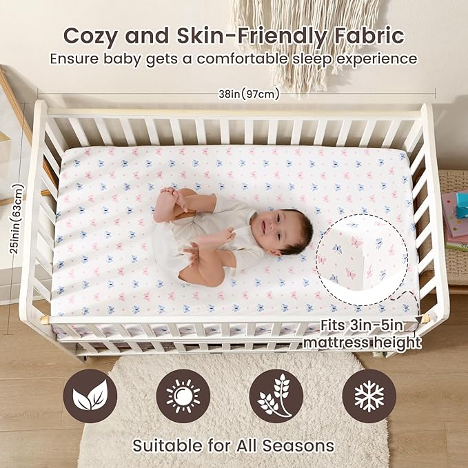 david's kids 3 Pack Mini Crib Sheets, Soft Breathable Premium Pack N Play Sheets for Baby Boys Girls Neutral, Playard and Mini Crib Mattresses, Floral & Butterfly