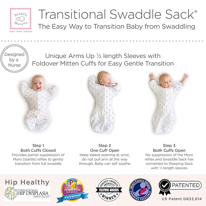 SwaddleDesigns Transitional Swaddle Sack with Arms Up Half-Length Sleeves and Mitten Cuffs, Tiny Hedgehogs, Small, 0-3mo, 6-14 lbs (Better Sleep for Baby Boys, Baby Girls, Easy Swaddle (Pack of 2)
