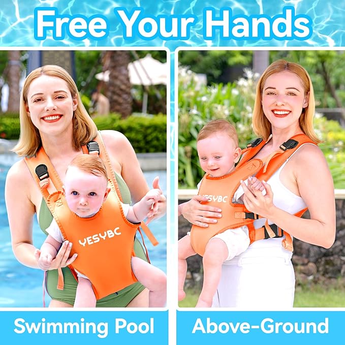 Baby Carrier, Dual-Use Adjustable Baby Sling Support Infant Chest Holder with Drawstring Backpack for Newborn to Toddler 13-33 lbs Swimming Pool Beach Land (Orange)