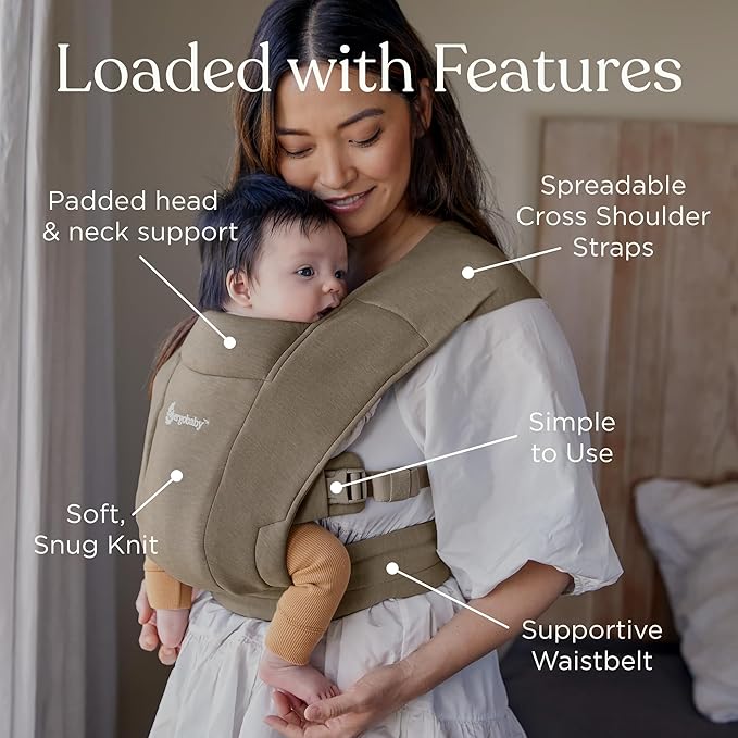 Ergobaby Embrace Baby Carrier Newborn to Toddler - Lightweight Ergonomic Baby Carriers - Cozy Essentials (7-25 Pounds), Soft Air Mesh, Soft Grey