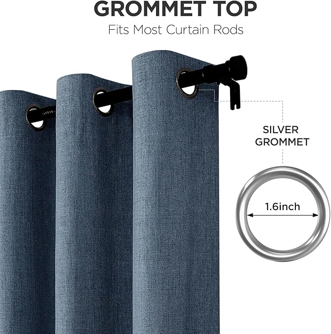 Joydeco Denim Blue Blackout Curtains 63 Inches Long, Room Darkening Curtains 2 Panels Set, Textured Room Darkening Thermal Drapes for Bedroom(42x63 inch, Denim Blue)