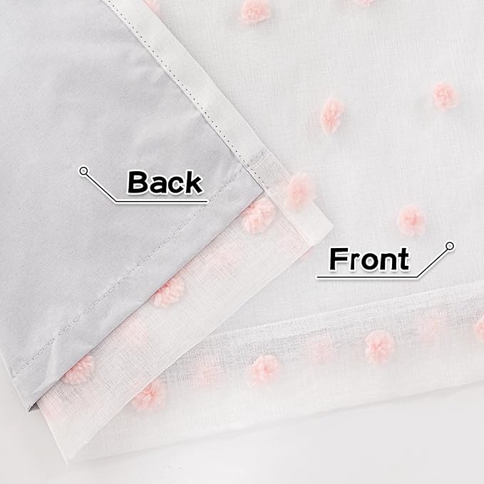 MYSKY HOME 100% Blackout Curtains for Girls Bedroom 80 Inch Long Total Light Blocking Curtains for Living Room 2 Panels Room Darkening Grommet Window Drapes with Pink Pom Pom Sheer 52W x 80L