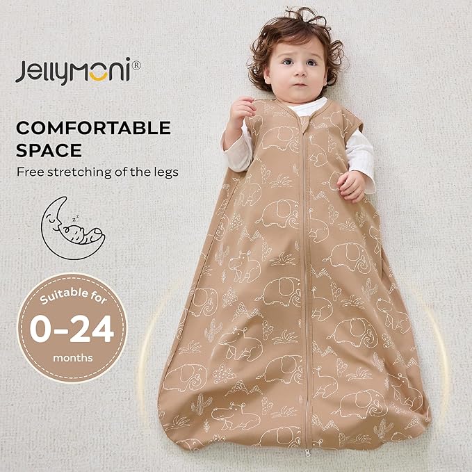 JELLYMONI Baby Sleep Sack 6-12 Months 0.5 Tog Wearable Blanket for Baby, 100% Cotton 3 Pack Infant Toddler Sleeping Sack Lightweight Soft 2-Way Zipper Sleepsack