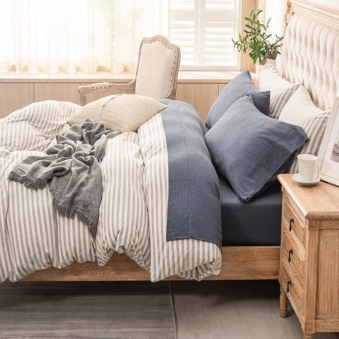 PURE ERA Jersey Knit 4pc Bed Sheet Set 100% T-Shirt Heather Cotton Super Soft Comfy Breathable Fits Mattress Up to 20" Extra Deep Pocket (Heather Navy Blue, King)