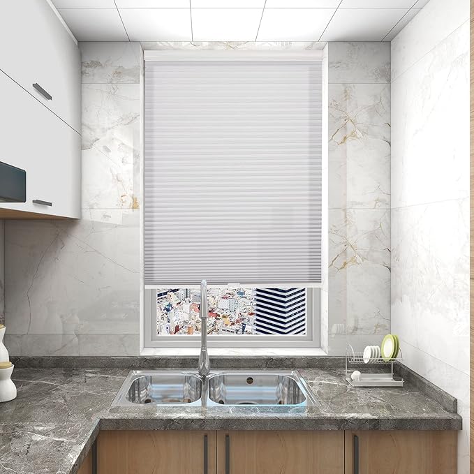 Changshade Cellular Shades Cordless Blinds for Indoor Windows, Honeycomb Blinds Pleated Window Shades Light Filtering for Bedroom, Bathroom, Shade Size 72 inch High 48 inch Wide, Gray