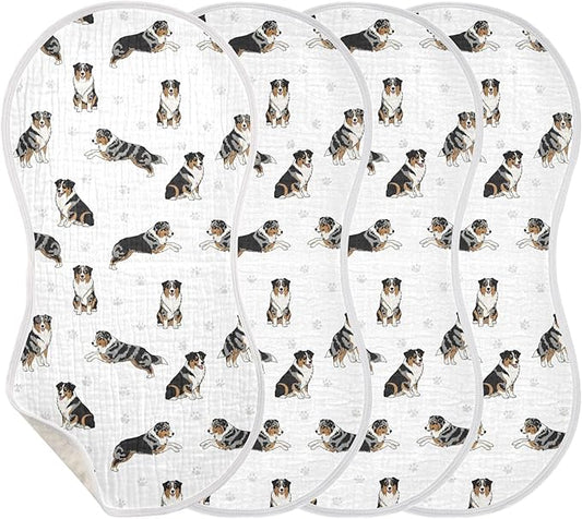 Qinllo 4 Pack Muslin Burp Cloths Bernedoodle Dogs Paw White Cotton Baby Burp Cloths Ultra Absorbent and Soft Thick Burping Cloth for Newborn Babies 22x11 Inch