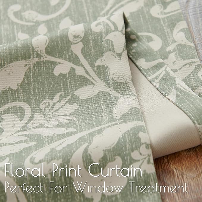 jinchan 80% Blackout Curtains for Living Room, Farmhouse Drapes with Scroll Floral Patterned for Bedroom, Grommet Top Thermal Insulated Curtains, Vintage Country Drapes 96 inch Length 2 Panels Green
