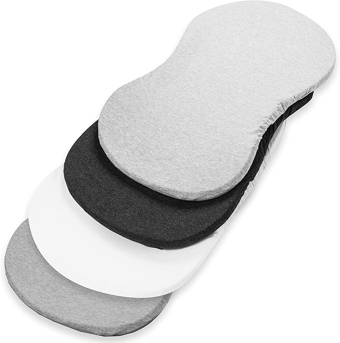 Bassinet Bed Sheets – Premium Bassinet Fitted Sheet for Halo, Mika Micky, Maxi Cosi & Others - 4 Pack 100% Jersey Knit - Bassinet Bedding for Standard Size Oval or Halo Bassinet Pads for Boys & Girls