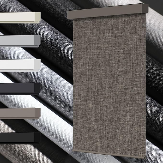100% Blackout Roller Shades, Free-Stop Cordless Roller Blinds for Windows, Thermal Insulated Linen Fabric Window Shades UV Protection for Home, Door, Coffee, 26" W x 72" H