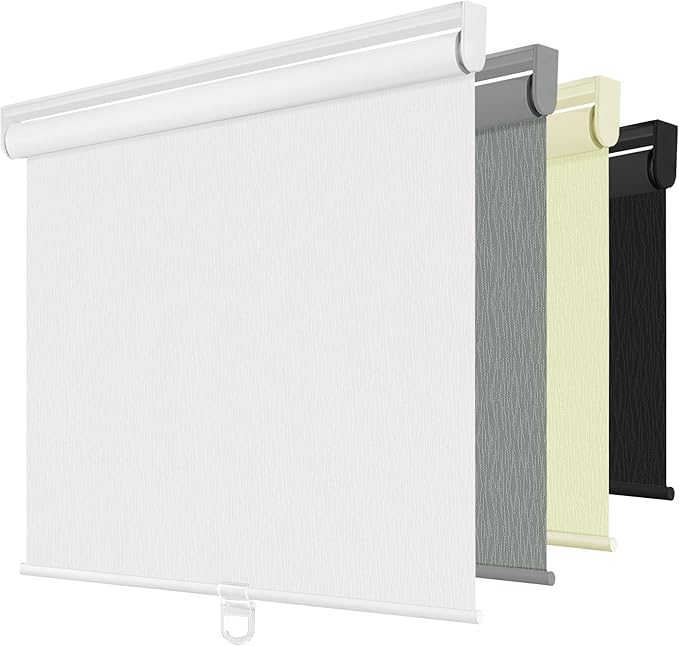 ChrisDowa Blackout Roller Shades for Windows, Striped Pattern Cordless Pull Down Door Blinds with Privacy, Thermal Insulated Window Shades for Living Room, Home and Office. White, 36" W x 72" H