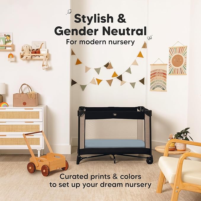 Pack and Play Sheets Fitted - 2-Pack Mini Crib Sheets for Pack N Play Mattress 38x26, Soft & Cozy, Neutral Toddler Playard Bedding, Snug Fitted Mini Baby Crib Mattress Cover Boy, Girl (Steel)