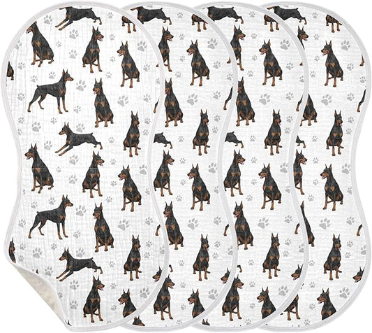 Qinllo 4 Pack Muslin Burp Cloths Doberman Dogs White Cotton Baby Burp Cloths Extra Absorbent and Soft Thick Burping Cloth for Newborn Boys Girls 22x11 Inch