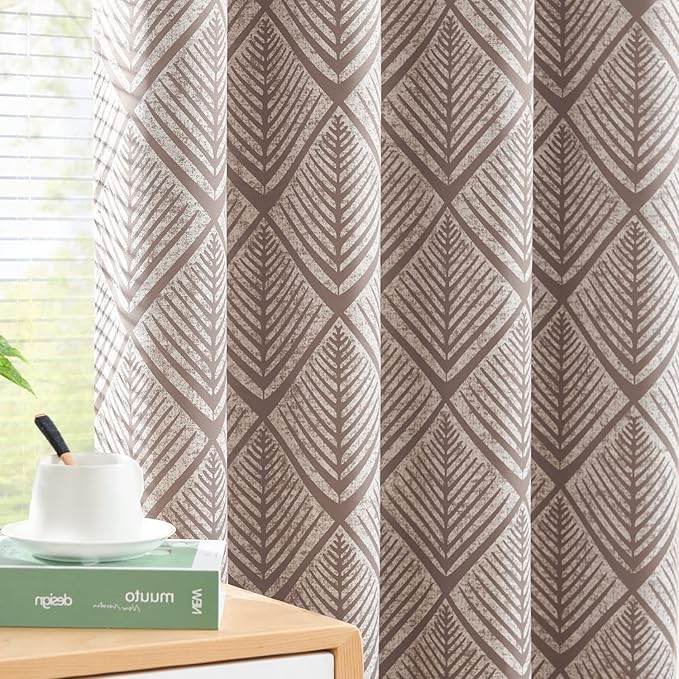 jinchan 80% Blackout Curtains for Living Room, Geometric Patterns Drapes for Bedroom, Window Treatments for Room Darkening, Grommet Top Thermal Insulated Curtains 84 inch Length 2 Panels Set, Brown
