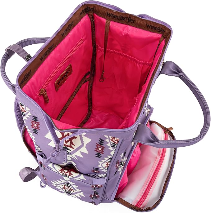 Montana West Wrangler Diaper Bag Backpack Aztec Travel Backpack Purses Western Multi-Function Baby Bags for Mom with Waterproof Insulated Pockets