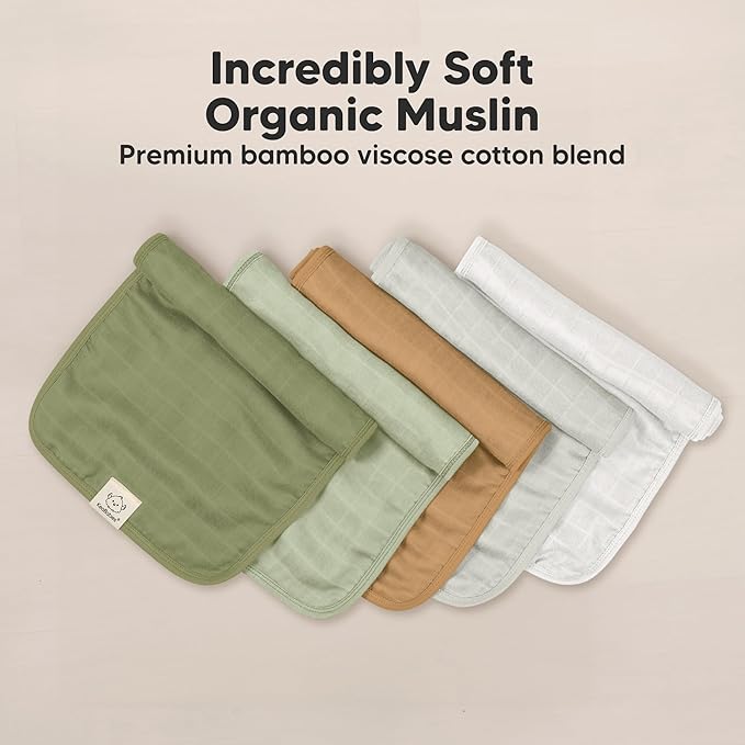 KeaBabies Cotton Muslin Burp Cloths Baby Boy, Girl - 5-Pack Soft & Absorbent Burping Cloth for Babies, Large Baby Towels & Washcloths for Newborn, Spit Up Rags, No Shrink, 20x10 (Pine)