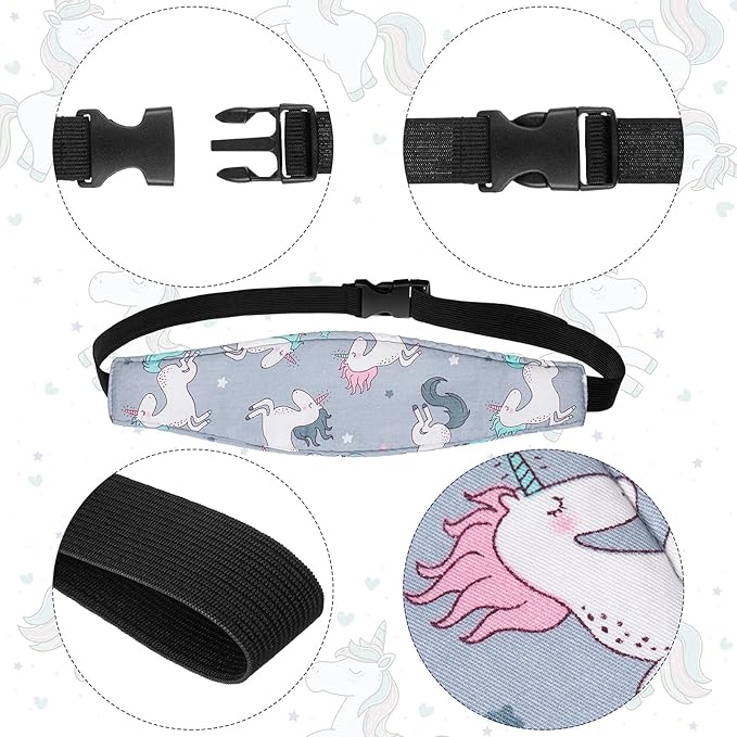 HESTYA 2 Pieces Baby Carseat Head Support Band Strap Headrest Stroller Seat Sleeping Headrest Neck Relief Head Strap Headband for Kids Children Toddler Infant(Unicorn)